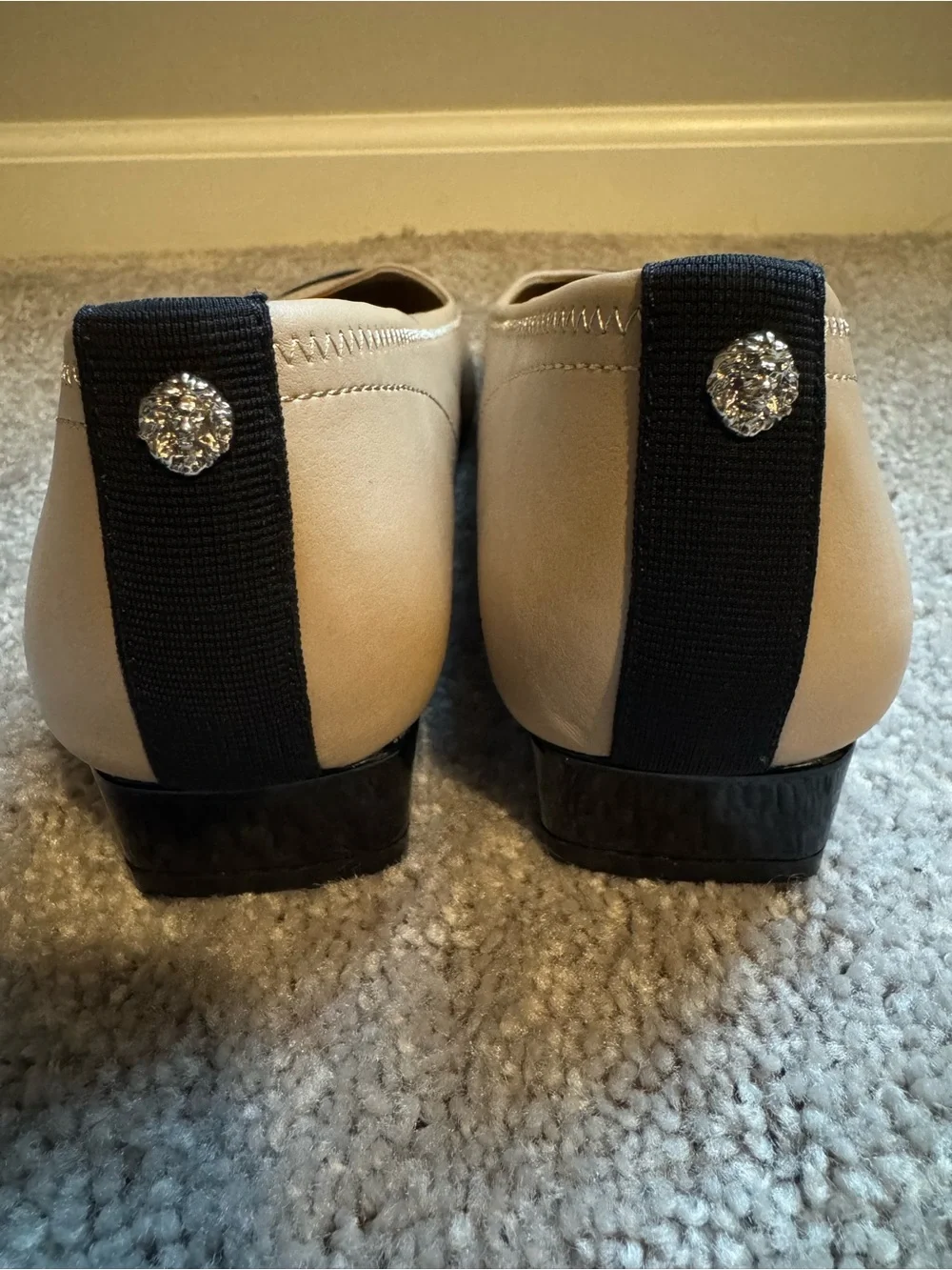 Anne Klein Beige Flats with Black Cap Toe